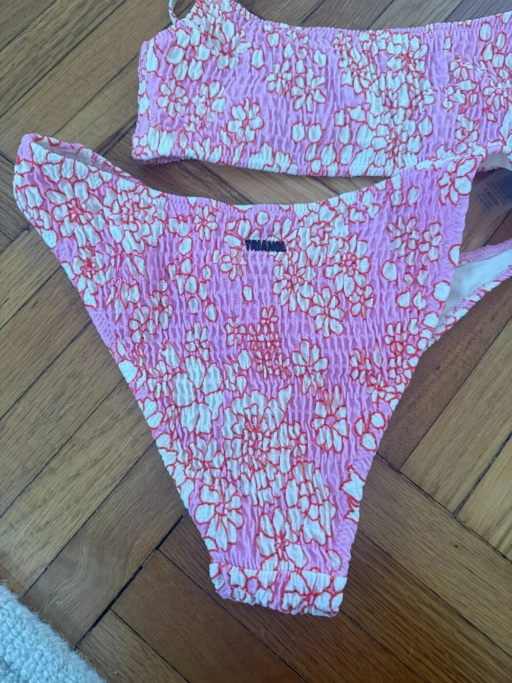 TRIANGL Pink Floral Smocked Bikini Set Medium (Includes Bag)